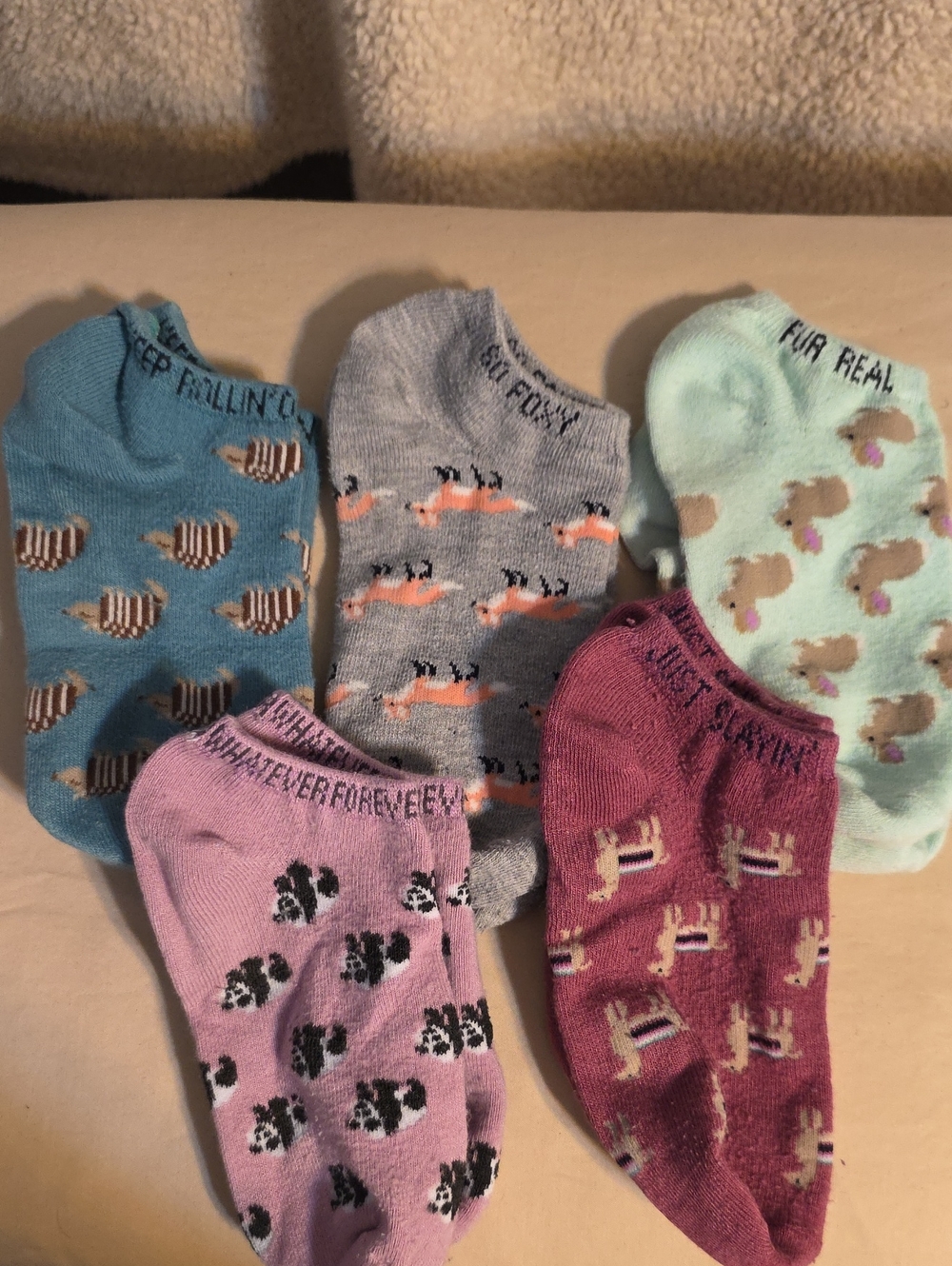 **FREE W/PURCHASE** Assorted Cute Animal No-Show Socks - 5 Pairs